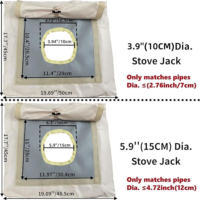DANCHEL OUTDOOR Stove Jack Kit with Rain Flap Cover for Dia. 4''/5.85'' Fire Resistant Wood Stove Hole for Canvas Tent Hot Tent Chimney Side Wall A/C 4 Season