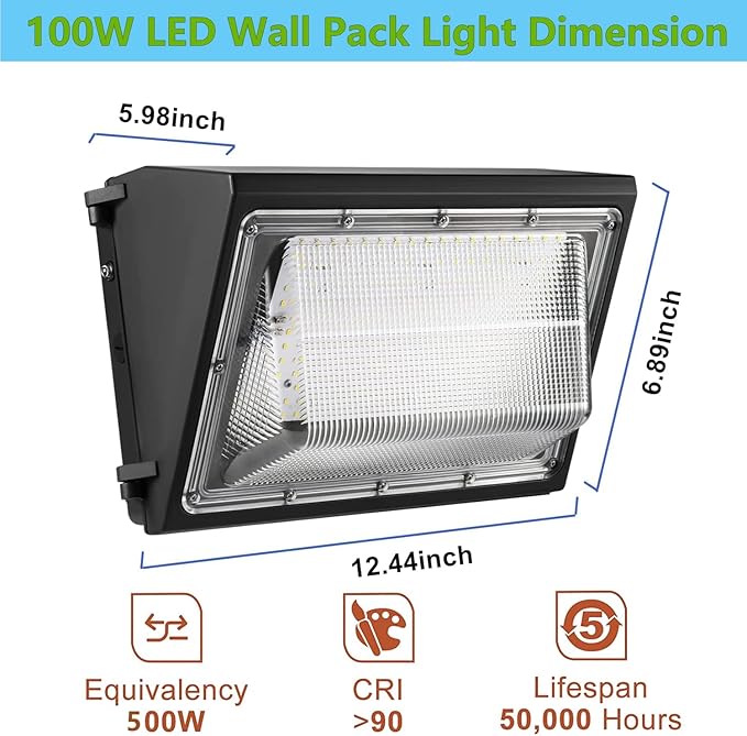 2PACK Dusk to Dawn 100W LED Wall Pack Light Fixture 13000LM 400-600W HPS/HID Equivalent 5000K Daylight Commerical/Industrial Outdoor Security Lighting ETL for Parking LotWarehouseEntrance