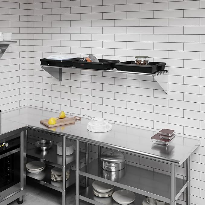 AmGood 14 in. x 60 in. NSF Stainless Steel Tubular Wall Shelf | Heavy-Duty Metal Shelving for Appliances &amp Equipment | Ideal for Kitchen Restaurant Garage Laundry Utility Room