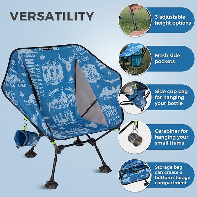 ATEPA UFO3.0 Backpacking Camping Chair Ultralight Extra Wide Comfortable Folding Chairs Heavy Duty Portable Hexagon Ergonomic Height Adjustable Seat with Anti-Sinking Feet for Hiking Outdoor Blue