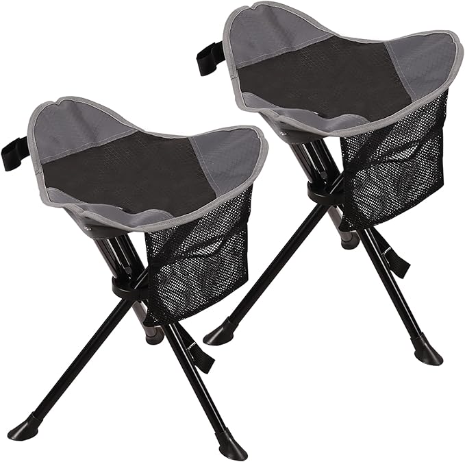 REDCAMP 2 Pack Folding Tripod Stools for Adults Lightweight Portable Camping Stools for Fishing Hunting Backpacking Traveling Black