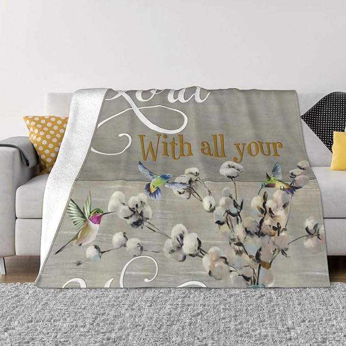 80X60 Proverbs 3 5 Hummingbird Scripture Lightweight Flannel Blanket - Soft and Breathable Polyester Suitable for Travel Camping and Home Decoration