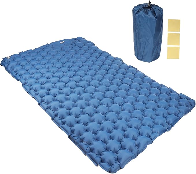 Outdoor Air Mattress Portable Proof Double Inflatable Camping Mat Navy Blue with Built in Foot Pump Durable 210T Fabric for Camping Hiking Backpacking