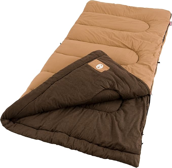 Coleman Dunnock 20°F Big ‘n Tall Sleeping Bag Cold-Weather Sleeping Bag Fits Adults up to 6ft 4in Machine Washable Flannel Liner