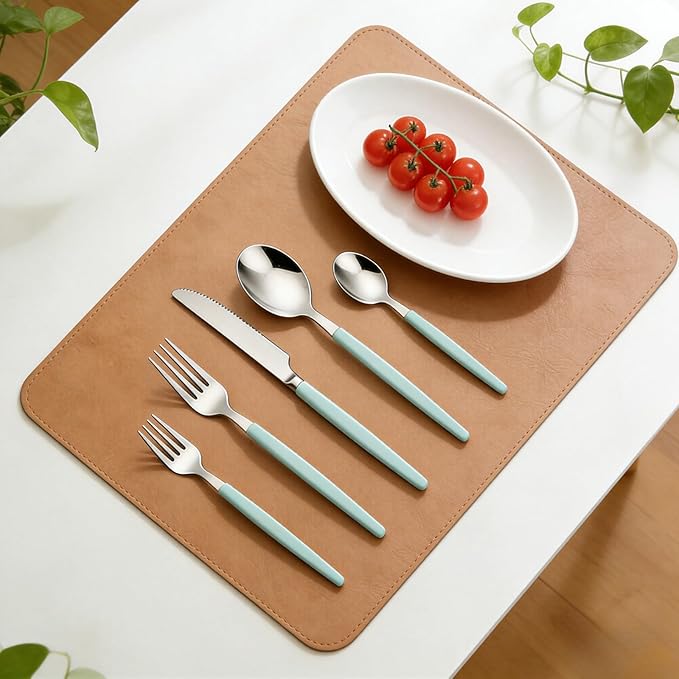 Silverware Set 40-Piece Stainless Steel Spoons and Forks Set with Organizer Color Handles Camping Flatware for 8 Dishwasher Safe（Green)