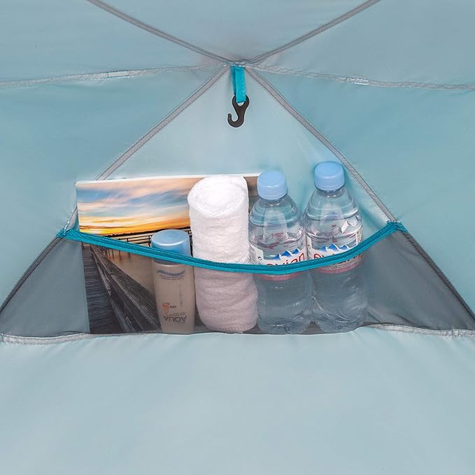 Easthills Outdoors Instant Shader Enhanced Deluxe XL Beach Tent Easy Set Up 4-6 Person Popup Sun Shelter 99 Wide for Family UPF 50+ Double Silver Coating with Extended Zippered Floor Pacific Blue