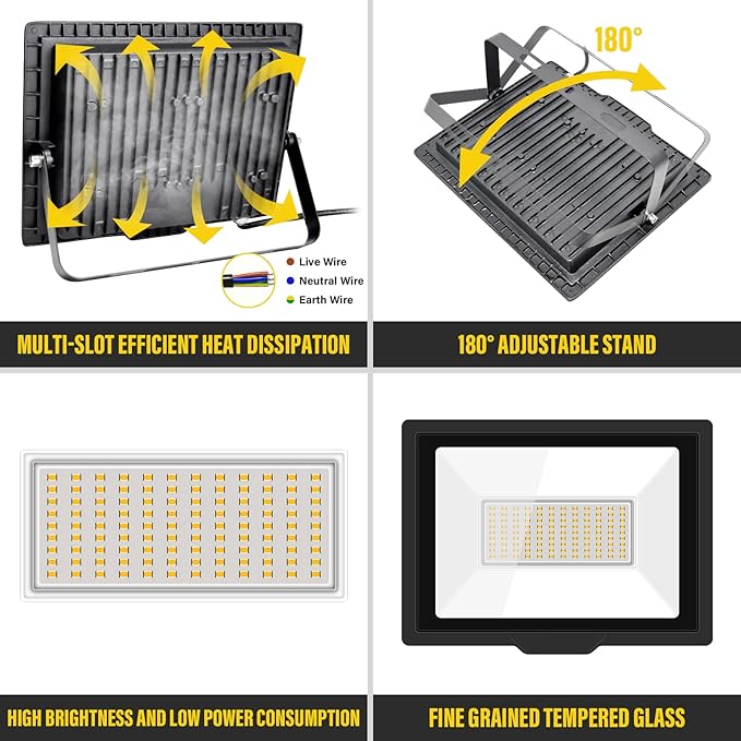 Willpower 2pcs Outdoor LED Floodlights 75W 7500LM LED Security Lights IP66 Waterproof 100V-250V Daylight Warm White 4000K Wall Light for Garden Garage Back Door Yard Lawn Court Patio