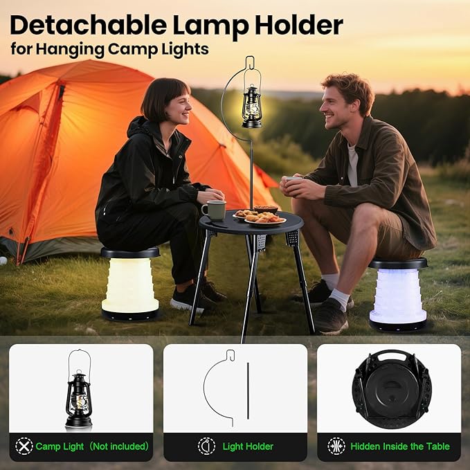 LED Camping Table Set with Stools 300lbs Capacity Adjustable Height Folding Table &amp Chairs All-in-One Compact Design for Outdoor Camping Picnic Tailgating