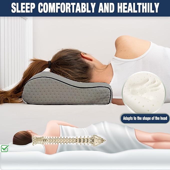 alkamto Travel &amp Camping Comfortable Memory Foam Pillow – Easy to Carry Portable Bag – Temperature Regulating Pillow Case (Grey Contour + Extra Cover)