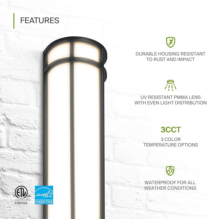 ASD LED 24 Half Cylinder Wall Light Fixture Outdoor Patio Sconce | 3CCT Stainless Steel Waterproof Energy Star ETL Listed | 24W 1970LM 3000-5000K 100-277V | Exterior Lighting | Black 4 Pack