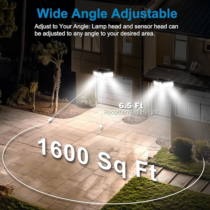 AmeriTop Solar Lights Outdoor 2 Pack LED High Brightness Cordless Solar Motion Sensor Lights 3 Adjustable Heads 270° Wide Angle Illumination IP65 Waterproof Security LED Wall Light(Daylight)