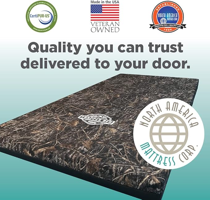 North American Mattress Trapper Bed 4 Luxury Hunter Camping Sleep Pad with Gel Memory Foam and TRUETIMBER Camo Cover