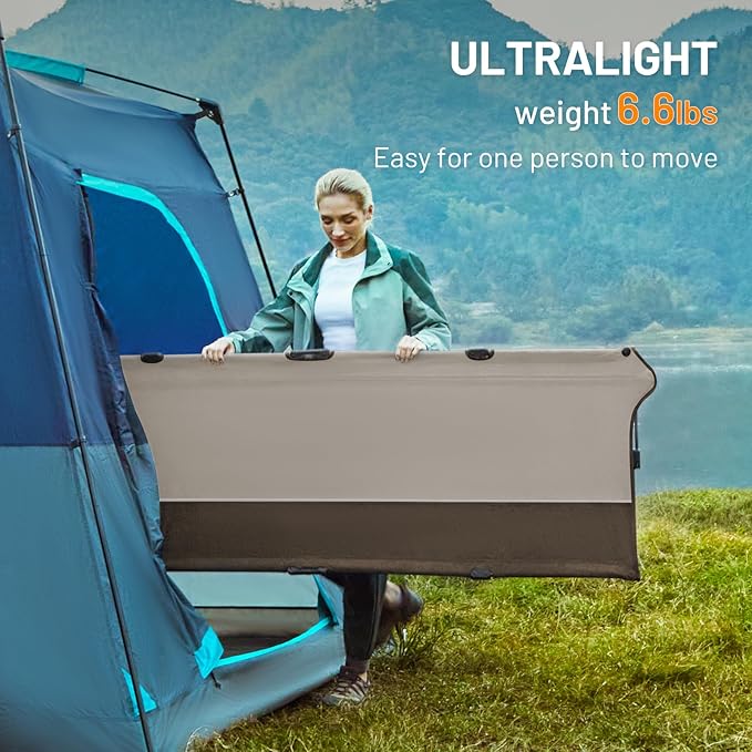 Timber Ridge Lightweight Aluminum Camping Cot 20-Second Quick Set-Up Folding Cot with Zipper Closure Portable Carry Bag Included for Camping Travel and Outdoors Support up to 225lbs Tan