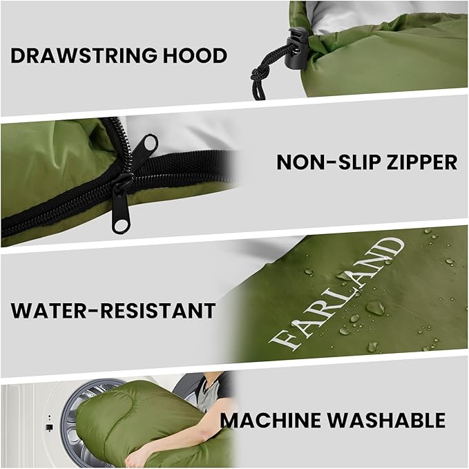 FARLAND Sleeping Bags 30℉ for Adults Teens Kids with Compression Sack Portable and Lightweight for 3-4 Season Camping HikingWaterproof Backpacking and Outdoors