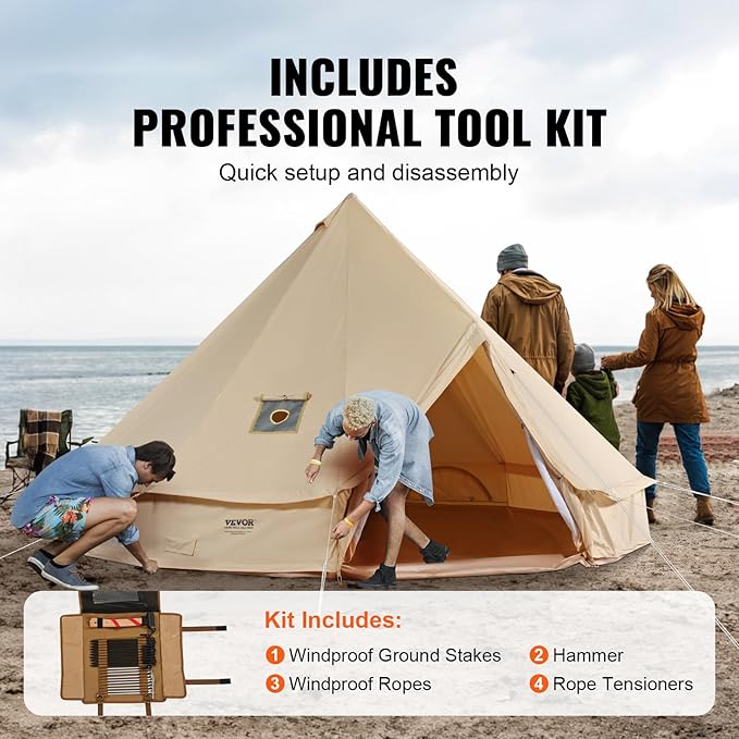 VEVOR Canvas Tent Bell Yurt 4 Seasons for Camping with Stove Jack Breathable Holds up to 4 People Family Camping Outdoor Hunting Party