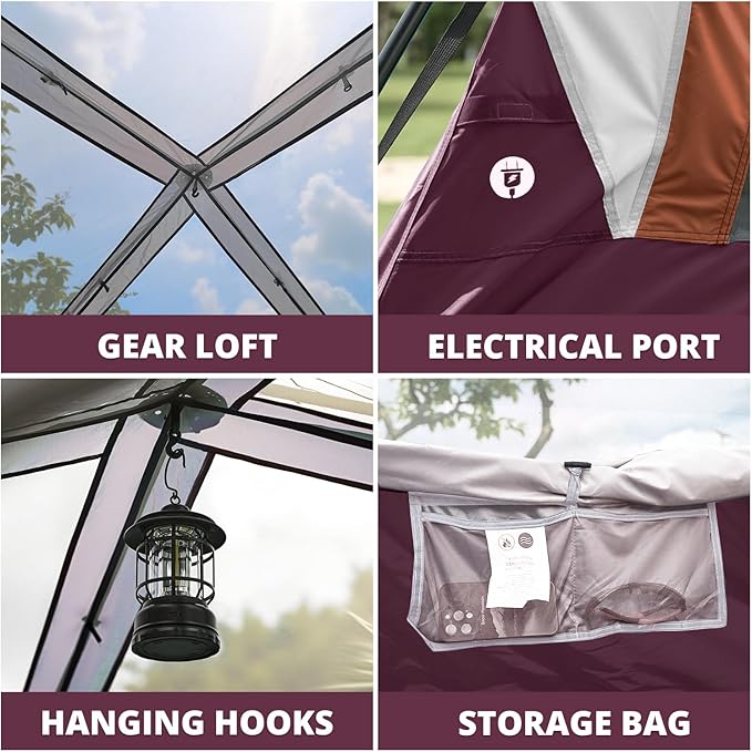Camping Tents 4/6 Person Pop Up Instant Tent - Setup in 60s for Family Camping Windproof Design Family Cabin Tent with Rainfly &amp Backpack Carry Bag