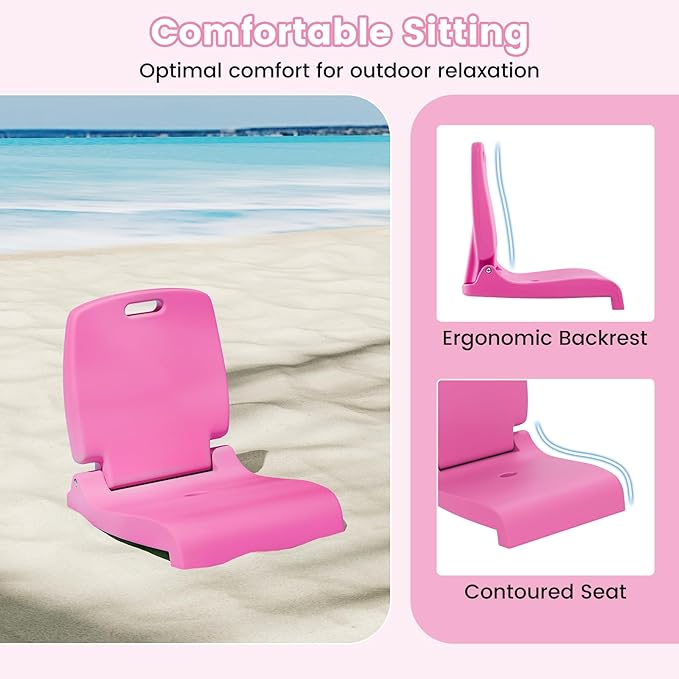 Goplus Poolside Chair for Edge of Pool Foldable Portable Flip Seat w/Back Support &amp 2 Handles Lightweight Outdoor Camping Chair for Stadium Tailgating Fishing Boats Beach (Pink 1 Pack)