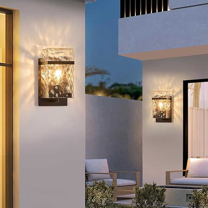 Brown Outdoor Wall Sconce Waterproof Exterior Light Fixture Porch Wall Mount Lighting with E26 Sockets &amp Glass Shades for GarageDoorwayPatioFront Doo