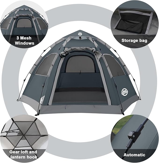 ADSMART Instant Tents for Camping 2/3/4/5 Person Tent Waterproof Easy Setup Sets Up Backpacking Tents with Carry Bag for Outdoor Hiking