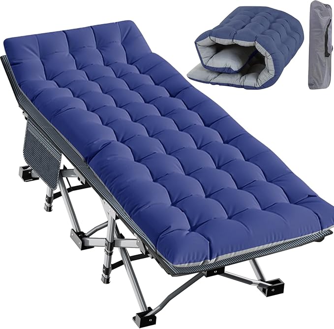 XXL Oversized Camping Cot for Adults - Portable Sleeping Bed with Mattress &amp Carry Bag for Outdoor Travel Hiking Beach and Camping - Comfortable &amp Durable