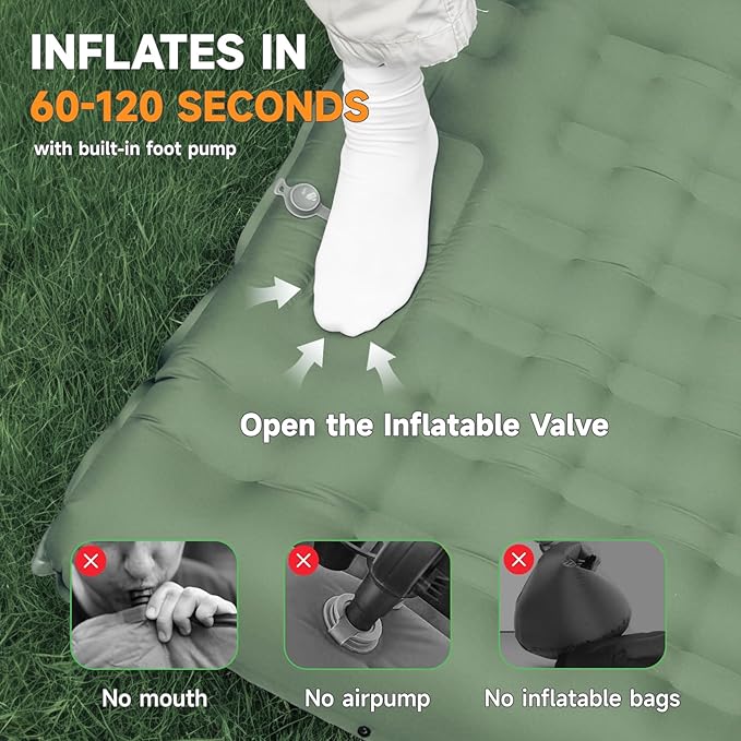 Camping Sleeping Pad 6 Extra Thick Sleeping Mat with Pillow Built-in Foot Pump 32.7 Extra Wide Inflatable Sleeping Pads Compact for Camping Backpacking Hiking Traveling Tent (Green)