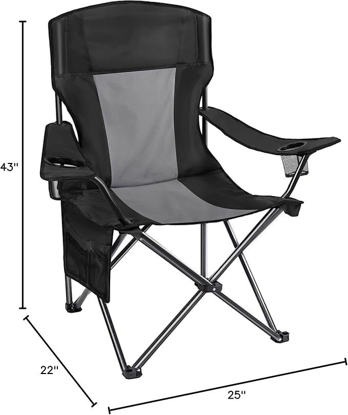 AsterOutdoor Camping Folding Chair Padded Quad Arm Chair with Large Cup Holders Side Organizer &amp Back Pocket for Outdoor Camp Indoor Patio Fishing Supports 350lbs