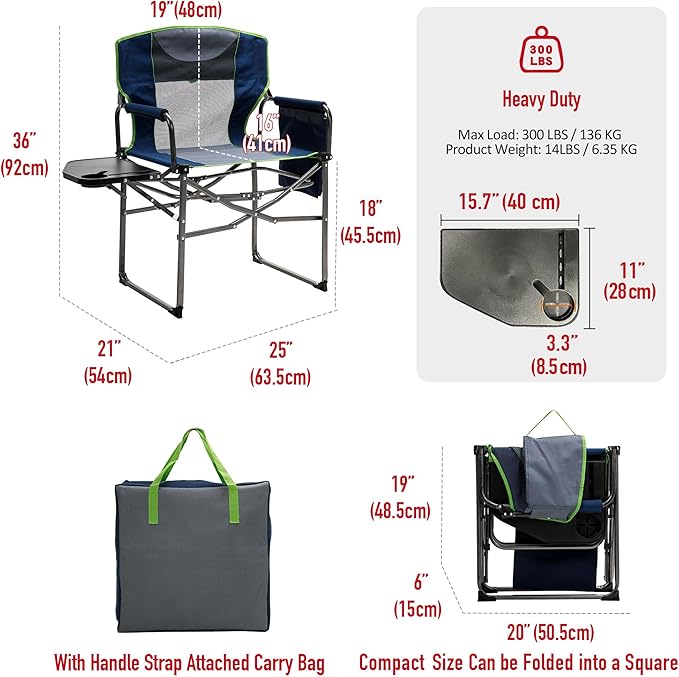 SUNNYFEEL Camping Directors Chair Heavy DutyOversized Portable Folding Chair with Side Table Pocket for Beach FishingTripPicnicLawnConcert Outdoor Foldable Camp Chairs
