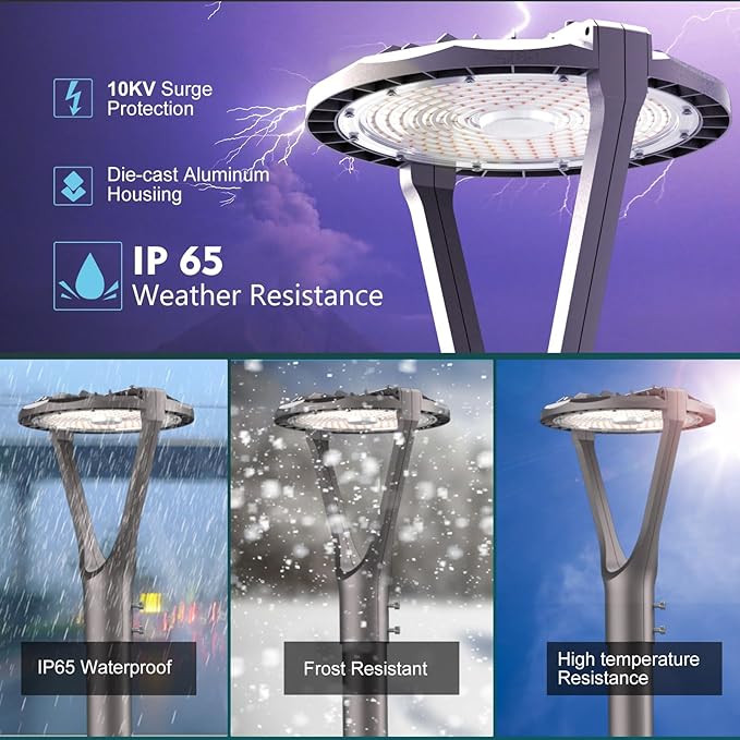 Lightdot 200W LED Post Light with Dusk to Dawn Photocell 30000LM 5000K Pole Lights Outdoor Waterproof 45-93In Height LED Circle Area Light for Parking Lot Garden Yard Street Lighting-4Pack
