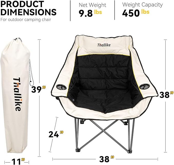 Heated Oversized Camping Chair for Adults Portable Folding Padded Chair with 3 Heat Levels Cup Holder Side Pocket and Carry Bag for Camping Outdoor Sports Picnic Black 2 Pack Set Supports up to 450lbs
