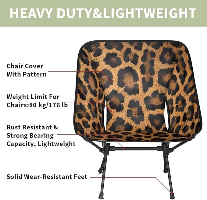 Honeybaby Folding Camping Chair Leopards Printed Camping Chairs Lightweight Portable Chair Outdoor Foldable Chairs for Camping Travel Picnic Beach Hiking