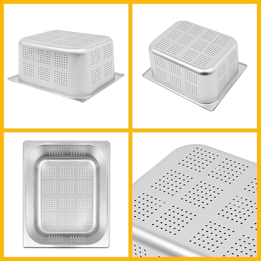 Hotel Pans 2-Pack 1/2 Size Stainless Steel Perforated Steam Table Pan 6 Deep 8L/8.46Qt Food Grade Anti-Jam Commercial Buffet Pan for Kitchen Drain &amp Steam Vegetables Dishwasher &amp Oven Saf
