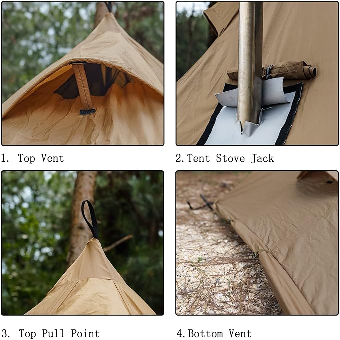 FIREHIKING Camping Hot Tent 2-4 Person Teepee Tent with Stove Jack for Backpacking Hunting 11'6 x 6'11 | with Stove Jack for Backpacking Hunting