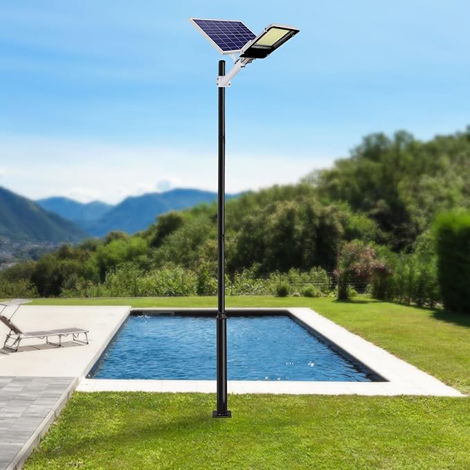 Street Light Pole Black Galvanized Solar Street Lamp Post Split Street Lamp Post Outdoor Street Courtyard Parking Lot Lighting Post with Mounting Rebar Cage (13 FT 114+76mm)
