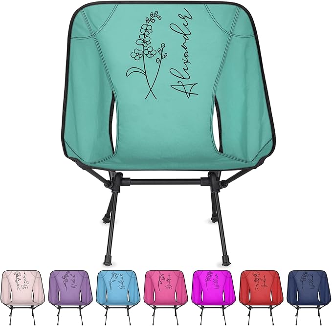 Personalized Camping Chair for Women Custom Portable Backpacking Chair with Name and Birth Flower Customized Folding Compact Hiking Camp Chairs Gifts