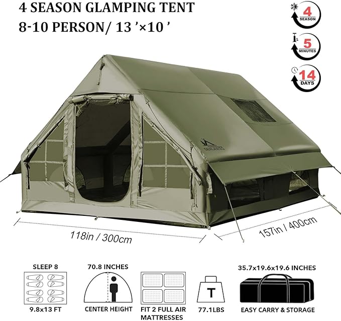 Inflatable Tents for Camping Large Inflatable Camping Tent with Hand Pump Easy Setup Tents for 4-6 People Portable Glamping Tent