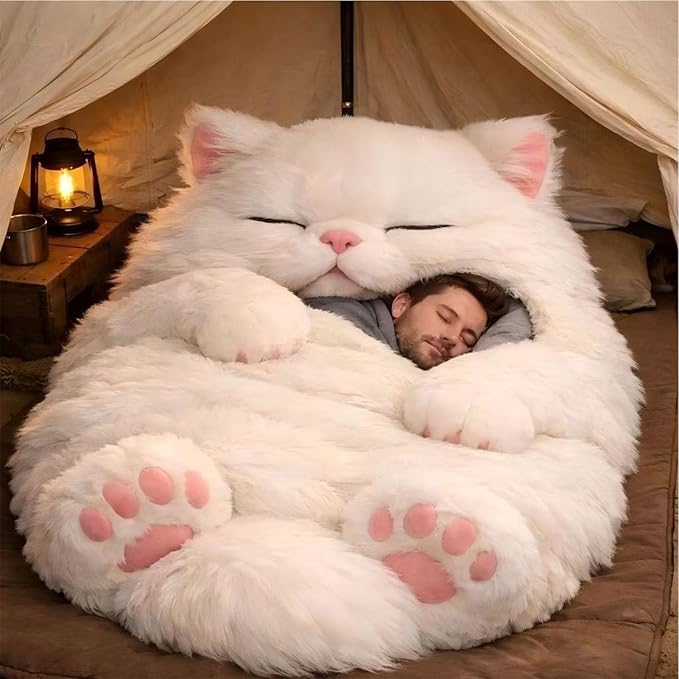 Cat Sleeping Bag for Humans | Adorable Cats Envelope Sleeping Bag | Adults Soft Plush Animal Mattress Warm Comfortable Lounging Blanket for Women Men Home Camping Sleepovers