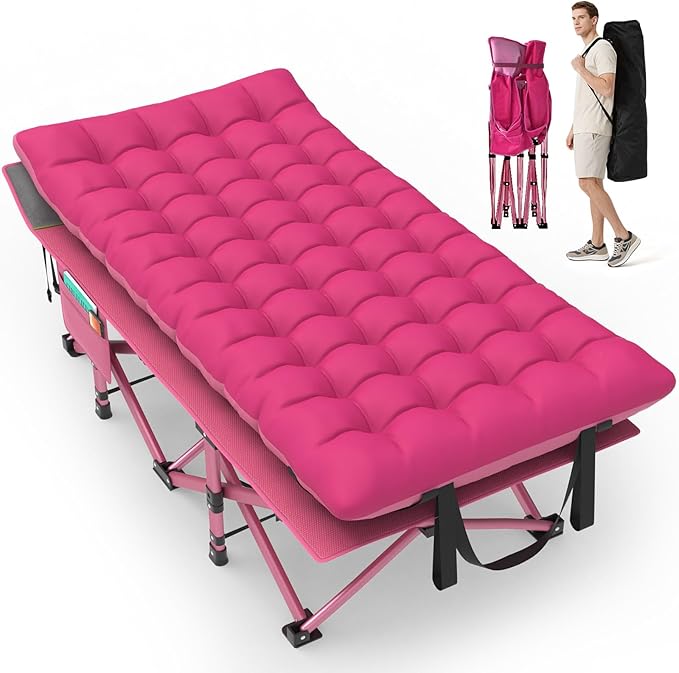 Suteck 32In XXL Folding Camping Cot 900LBS Heavy Duty Sleeping Cot with Pillow Mattress 1200D Double-Layer Oxford Portable Cot for Adults with Carry Bag for Home Office Nap Beach Travel
