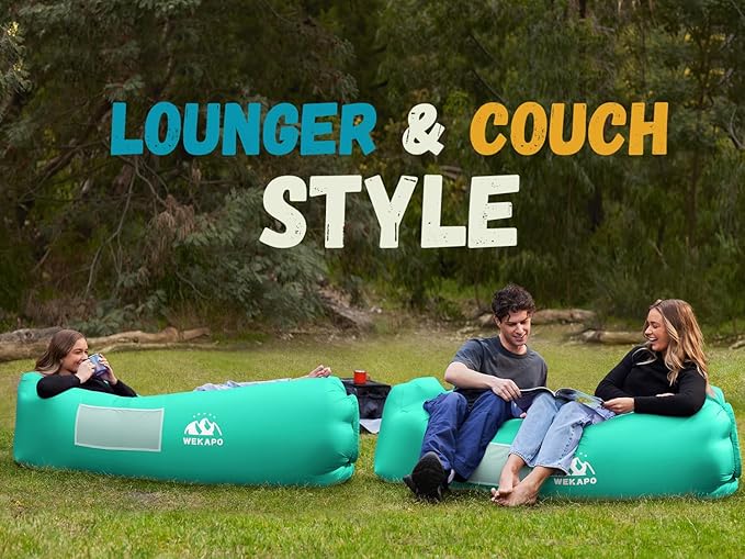WEKAPO Inflatable Couch Air Lounger Chair - Camping &amp Beach Accessories Portable Blow up Sofa for Hiking Lawn Indoor/Outdoor Movies &amp Music Festivals. Lightweight and Easy to Set Up Air Ham