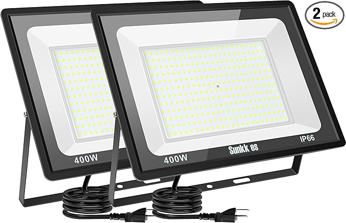 2 Pack 400W LED Flood Lights Outdoor IP66 Waterproof 6000K Daylight White Field Lights Outside Lamp Exterior Lighting Stadium Backyard Workshop