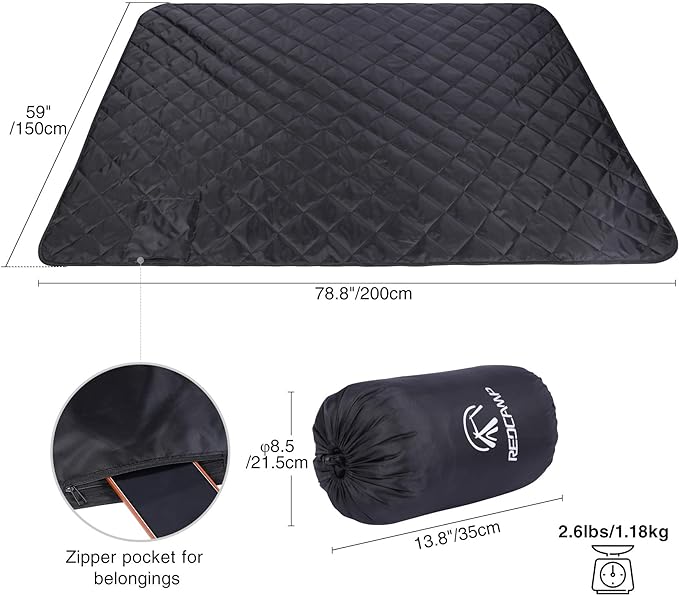 REDCAMP Large Camping Blanket with Sherpa Lining Cold Weather Warm Outdoor Blanket Windproof for Camping Stadium Hiking Machine Washable （59x 79）