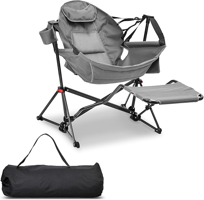 Hammock Camping Chair with Leg RestLightweight Portable Outdoor Chair for Camping and Hiking Supports 350lbs-Gray