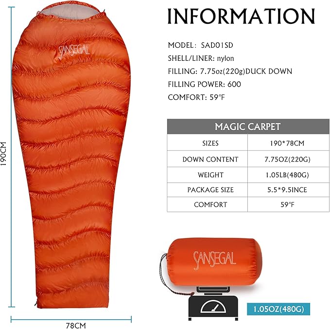 Down Sleeping Bag Ultralight Mummy Backpacking Sleeping Bags for Adults Camping Hiking Outdoor with 600 Fill Power Duck Down