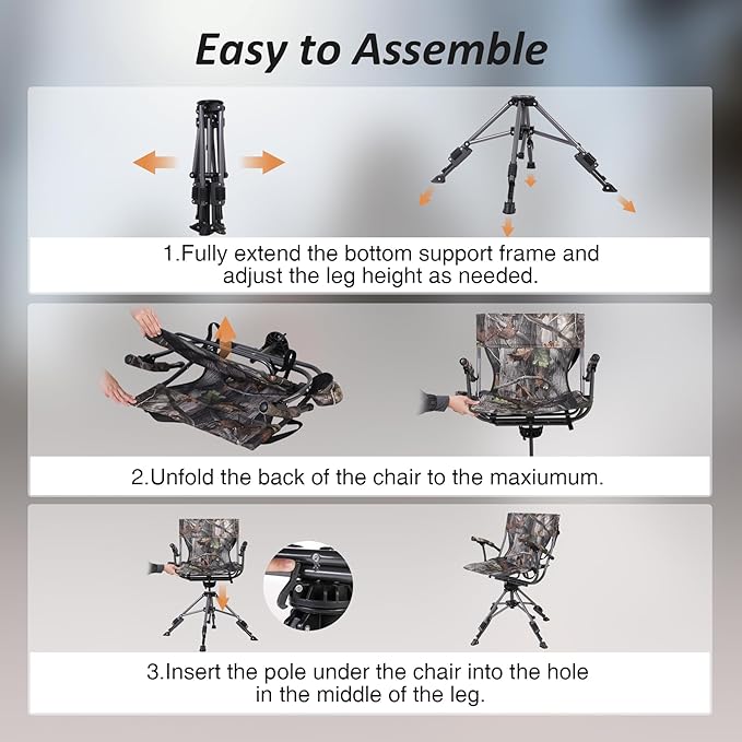 REDCAMP 360° Swivel Hunting Chair with Adjustable Feet for Ground Blinds Portable Folding Camo Camping Chairs for Adults Hunting Seats with Hard Arms for Fishing Camping