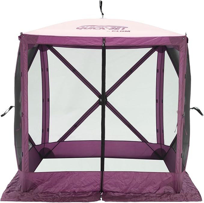 CLAM Pop-Up Screen Tent 6' x 6' Outdoor Camping Gazebo Portable 4-Sided Canopy with Ground Stakes &amp Carry Bag Traveler Plum