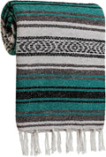 Large Mexican Blanket in Teal — Handcrafted Serape Falsa Yoga Blanket (73” x 48”) – Durable Throw for Camping Beach &amp Outdoor Use – Artisan Craft Made in Mexico from Recycled Fibers