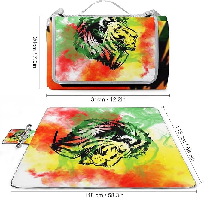 Lion of Judah Rasta Reggae Art Waterproof Outdoor Picnic Blanket Sandproof Beach Mat for Camping Hiking Grass Travelling