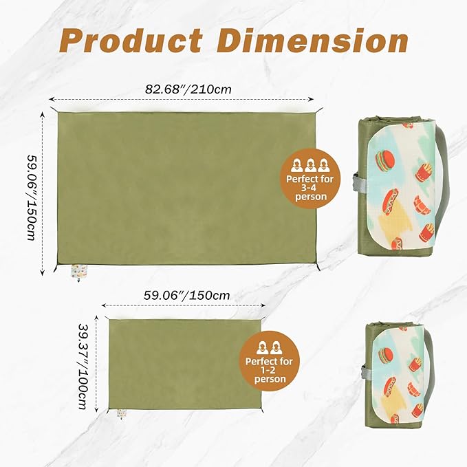Picnic Blanket Waterproof – Packable Sand Proof Beach Blanket (0.42lb/0.66lb) Compact &amp Foldable Fits in Pocket with Integrated Stakes Ideal for Camping Hiking Travel Concert Festival