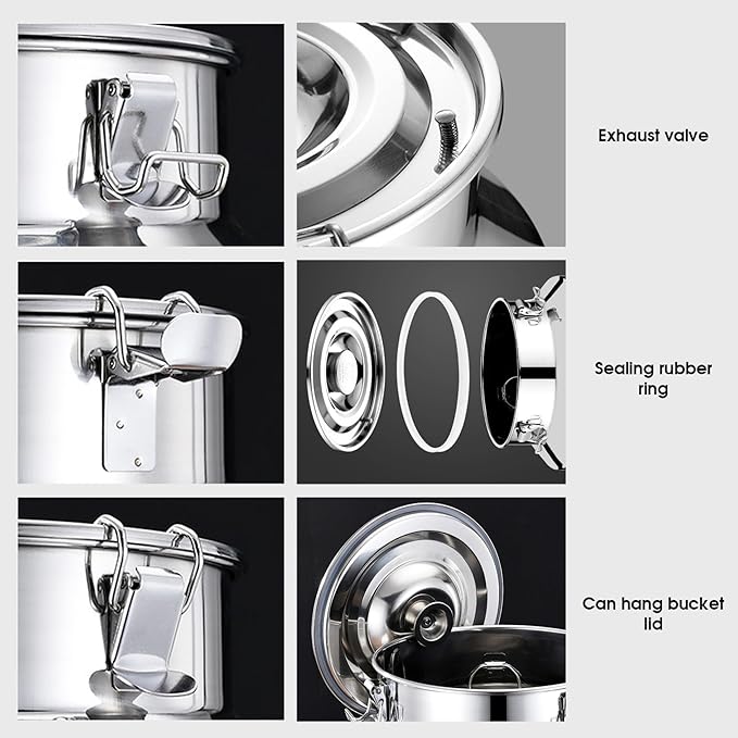 Milk Can 5L Stainless Steel Water Dispenser Bucket with Spout Locking Lid and Handle for Milk Wine Oil Honey Storage Kitchen Catering Container
