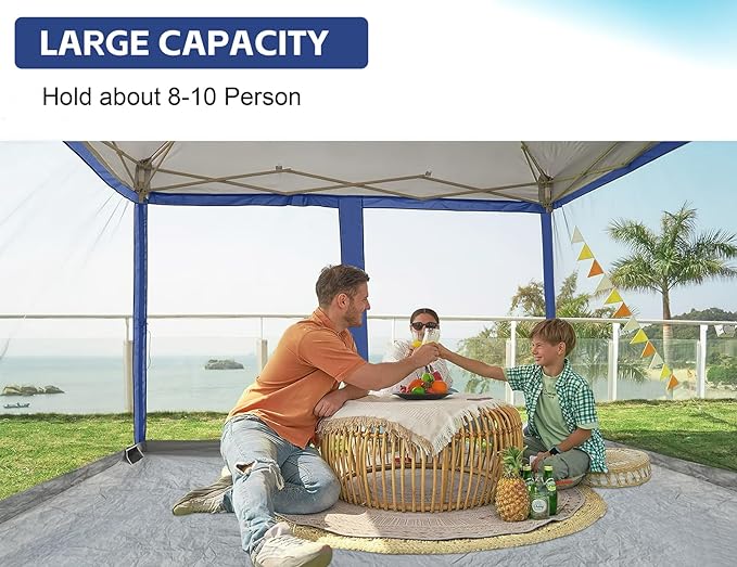 Canopy Universal Mosquito Netting Tent Converts 10'x10' Canopy Gazebo into Camping Inner Tent Screen House with Full PE Floors for Patio Outdoor Garden（TOP &amp Frame NOT Included） Navy Blue