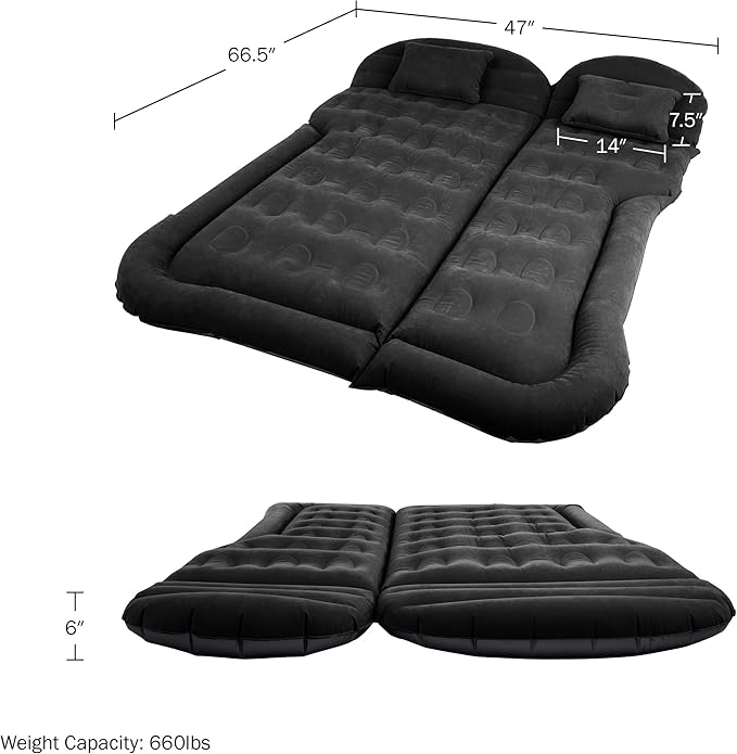 Wakeman Inflatable Mattress - Car Air Mattress for SUV or Tent with Aux Outlet Pump and 2 Inflatable Pillows - Car Camping Gear Outdoors (Black)